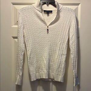 Tommy Hilfiger Cream Cable-Knit Half-Zip Turtleneck Sweater